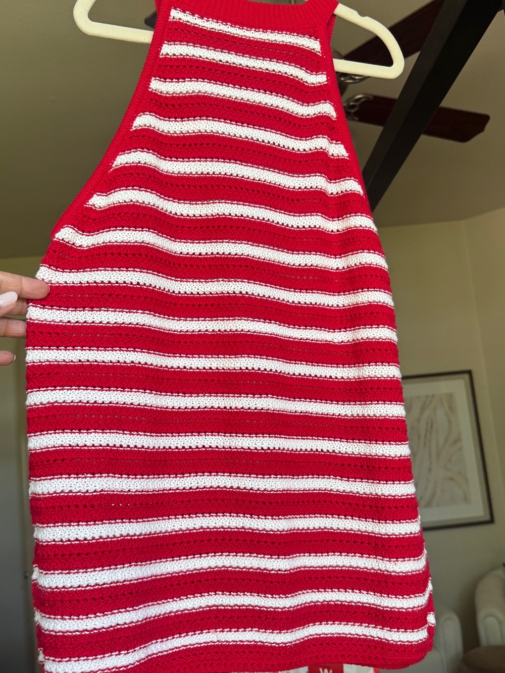 Red & White Striped Knit Halter Tank Top - Picture 4 of 6